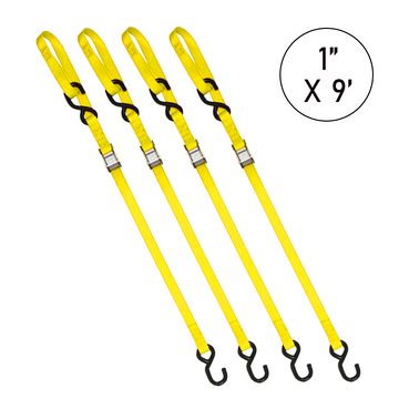 Buy yellow Boxer 1" x 9' Cam Buckle Tie Down - Motorcycle, ATV, UTV Secure Strapping with S Hooks and Loop End, 1500lbs Break Strength, Vibrant Color Options, Crafted in California for Ultimate Confidence