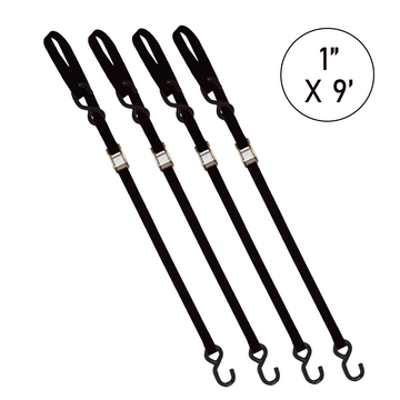 Buy black Boxer 1" x 9' Cam Buckle Tie Down - Motorcycle, ATV, UTV Secure Strapping with S Hooks and Loop End, 1500lbs Break Strength, Vibrant Color Options, Crafted in California for Ultimate Confidence
