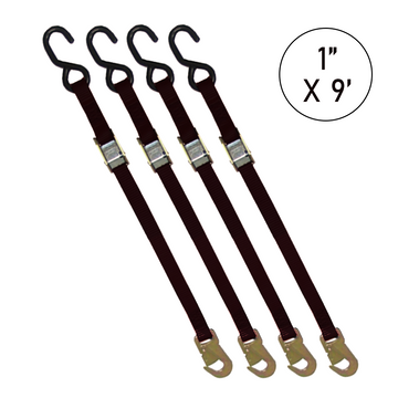 Buy black Boxer 1" x 9' Cam Buckle Tie Down with S Hook and Snap Hook - 1500lbs Break Strength, Vibrant Color Options, Crafted with California Confidence