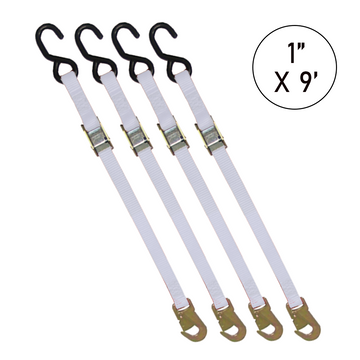 Buy white Boxer 1" x 9' Cam Buckle Tie Down with S Hook and Snap Hook - 1500lbs Break Strength, Vibrant Color Options, Crafted with California Confidence