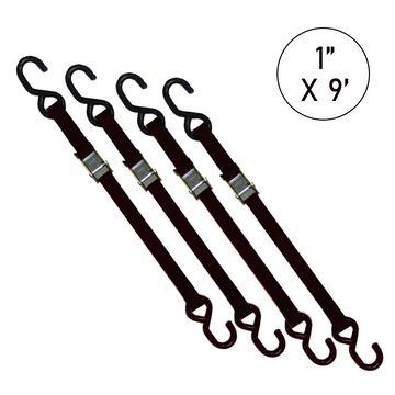 Buy black Boxer 1" x 9' Cam Buckle Tie Down with S Hooks - 1500lbs Break Strength, Vibrant Colors Options, California Crafted Confidence