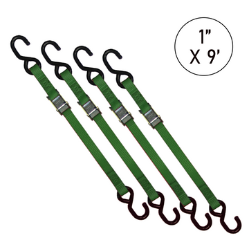 Buy green Boxer 1" x 9' Cam Buckle Tie Down with S Hooks - 1500lbs Break Strength, Vibrant Colors Options, California Crafted Confidence