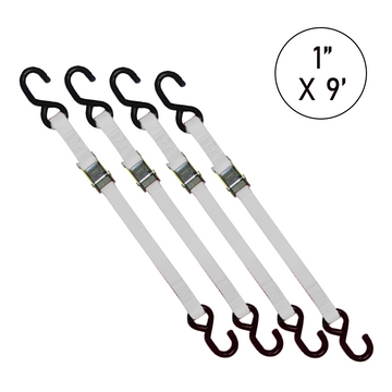 Buy white Boxer 1" x 9' Cam Buckle Tie Down with S Hooks - 1500lbs Break Strength, Vibrant Colors Options, California Crafted Confidence