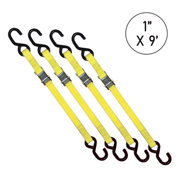 Buy yellow Boxer 1" x 9' Cam Buckle Tie Down with S Hooks - 1500lbs Break Strength, Vibrant Colors Options, California Crafted Confidence