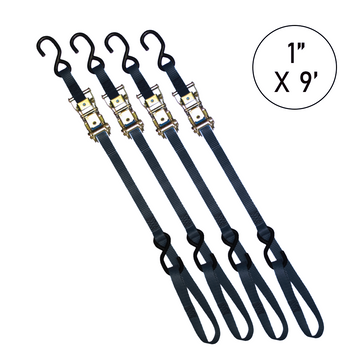 Buy black Boxer 1" x 9' Ratchet Tie Down - Enhanced with S Hooks and Loop End, 3000lbs Break Strength, Vibrant Color Options, Crafted with California Confidence