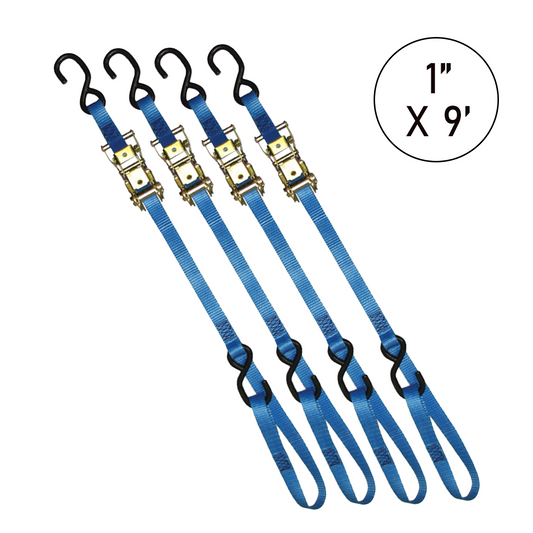 Boxer 1" x 9' Ratchet Tie Down - Enhanced with S Hooks and Loop End, 3000lbs Break Strength, Vibrant Color Options, Crafted with California Confidence