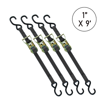 Buy black Boxer 1" x 9' Ratchet Tie Down with S Hooks - 3000lb Break Strength, Vibrant Colors Options, California Crafted Confidence