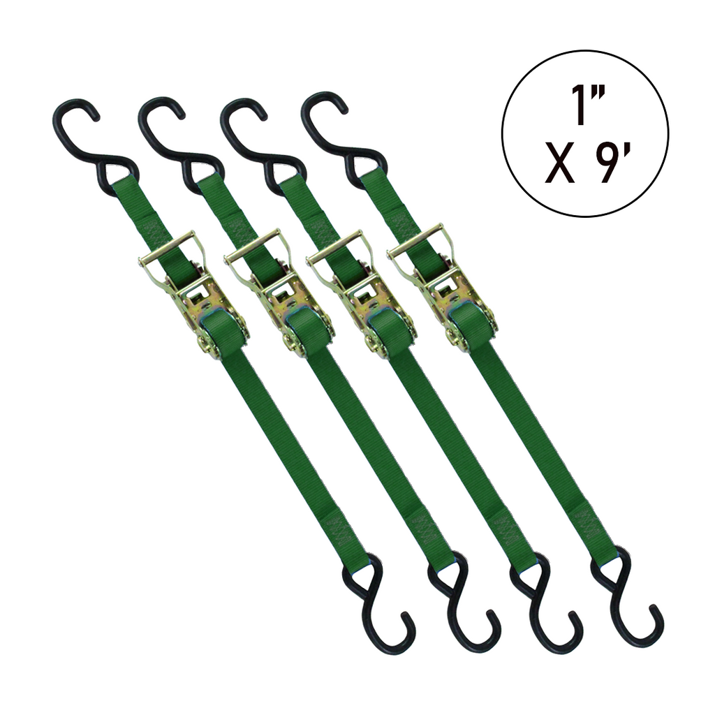Boxer 1" x 9' Ratchet Tie Down with S Hooks - 3000lb Break Strength, Vibrant Colors Options, California Crafted Confidence