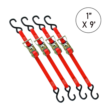 Buy red Boxer 1" x 9' Ratchet Tie Down with S Hooks - 3000lb Break Strength, Vibrant Colors Options, California Crafted Confidence