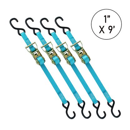 Boxer 1" x 9' Ratchet Tie Down with S Hooks - 3000lb Break Strength, Vibrant Colors Options, California Crafted Confidence