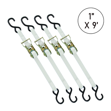 Buy white Boxer 1" x 9' Ratchet Tie Down with S Hooks - 3000lb Break Strength, Vibrant Colors Options, California Crafted Confidence