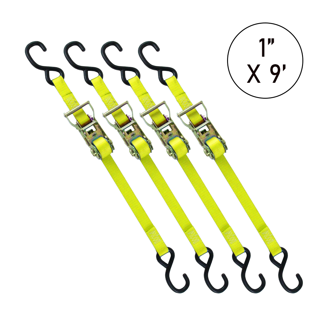 Boxer 1" x 9' Ratchet Tie Down with S Hooks - 3000lb Break Strength, Vibrant Colors Options, California Crafted Confidence