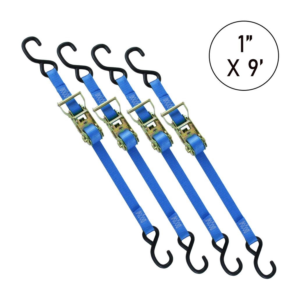 Boxer 1" x 9' Ratchet Tie Down with S Hooks - 3000lb Break Strength, Vibrant Colors Options, California Crafted Confidence