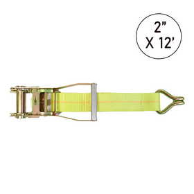 Boxer 2" x 12" Heavy Duty Ratchet Strap Replacement Short End - Twin J Hook / Wire Hook - 10,000 lb BS - Double Locking Wide Ratchet