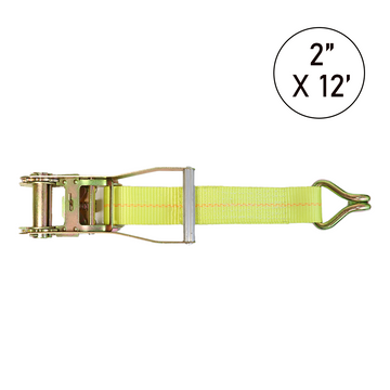 Boxer 2" x 12" Heavy Duty Ratchet Strap Replacement Short End - Twin J Hook / Wire Hook - 10,000 lb BS - Double Locking Wide Ratchet