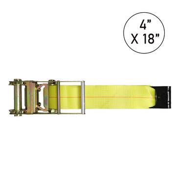 Boxer 4" x 18" Heavy Duty Ratchet Strap Short End - 16,200 lb BS - Double Locking Buckle - 20,000 lb Industrial Webbing