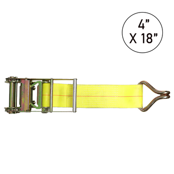 Boxer 4" x 18" Heavy Duty Ratchet Strap Short End - Twin J Hook / Wire Hook - 16,200 lb BS - Double Locking Buckle