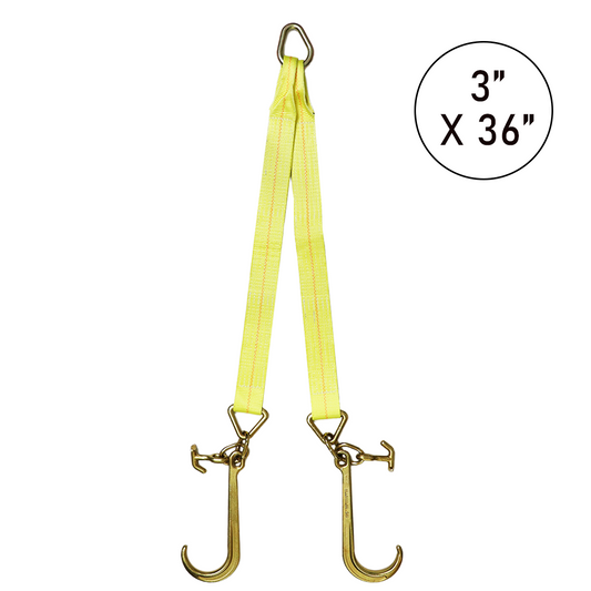 Boxer Ultimate Power 3" x 36" V-Bridle Towing Tie-Back Strap with 15" Forged Tow Hook and T Hook