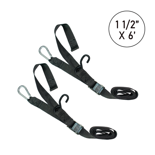 Boxer 1 1/2" x 6' Motorcycle Tie Down Set with S Hook and Carabiner Snap Hook - 1600 lbs Breaking Strength