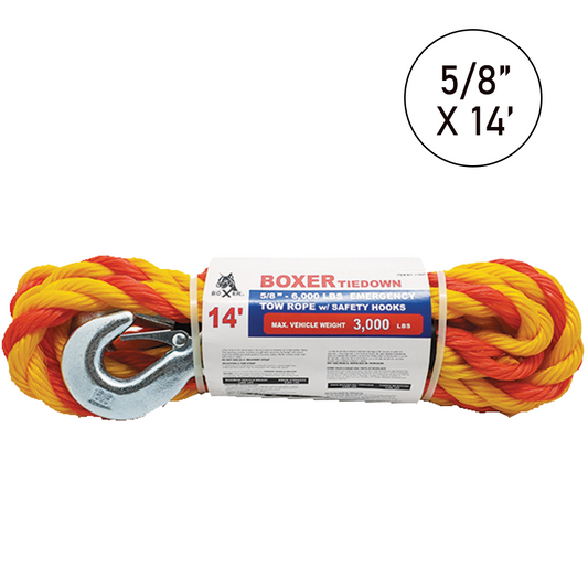 5/8" x 14' Braided Tow Rope with Safety Hooks: 2266 lbs Strength for Reliable Towing