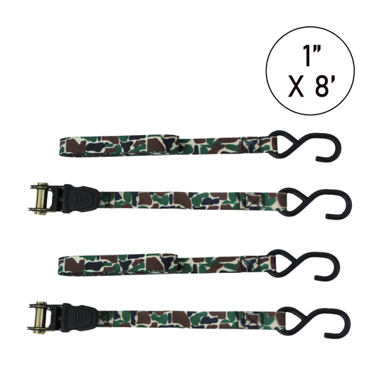 Boxer CamoStrap ProFlex: 1" x 8' Ratchet Tie Down Set - 1500 lbs Breaking Strength