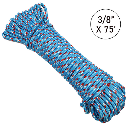 Ultra-Durable 3/8" x 75' Polypropylene Truck Rope: 2,000 lbs Breaking Strength, 660 lbs Working Load Limit, Diamond Braided Construction