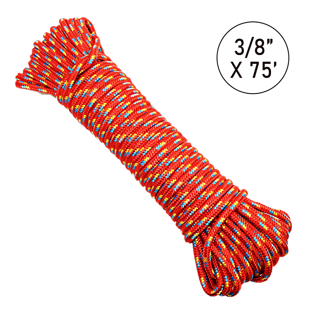 Ultra-Durable 3/8" x 75' Polypropylene Truck Rope: 2,000 lbs Breaking Strength, 660 lbs Working Load Limit, Diamond Braided Construction
