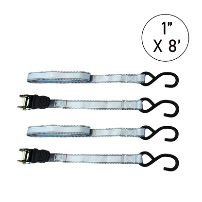 Boxer ProSecure 1" x 8' Ratchet Tie Down Kit with Coated S Hooks - 1500 lbs Breaking Strength