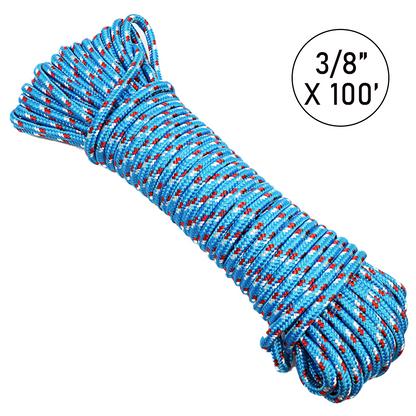 Ultra-Durable 3/8" x 100' Polypropylene Truck Rope: 1,200 lbs Breaking Strength, 400 lbs Working Load Limit, Diamond Braided Construction