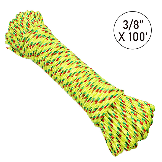 Ultra-Durable 3/8" x 100' Polypropylene Truck Rope: 1,200 lbs Breaking Strength, 400 lbs Working Load Limit, Diamond Braided Construction
