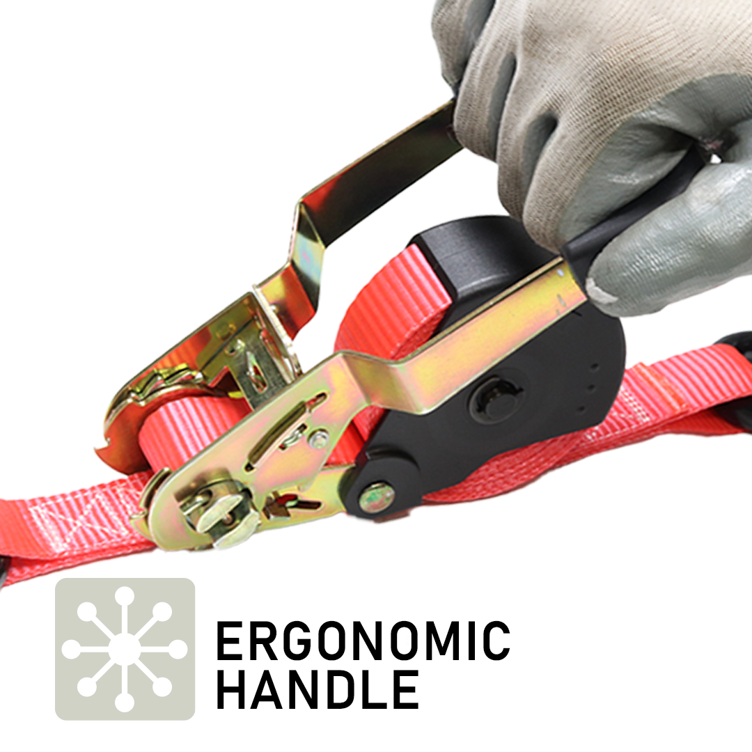1" x 15' Retractable Ratchet Tie Down Strap with Ergonomic Grip