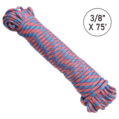 Ultra-Durable 3/8" x 75' Polypropylene Truck Rope: 750 lbs Breaking Strength, 250 lbs Working Load Limit, Diamond Braided Construction