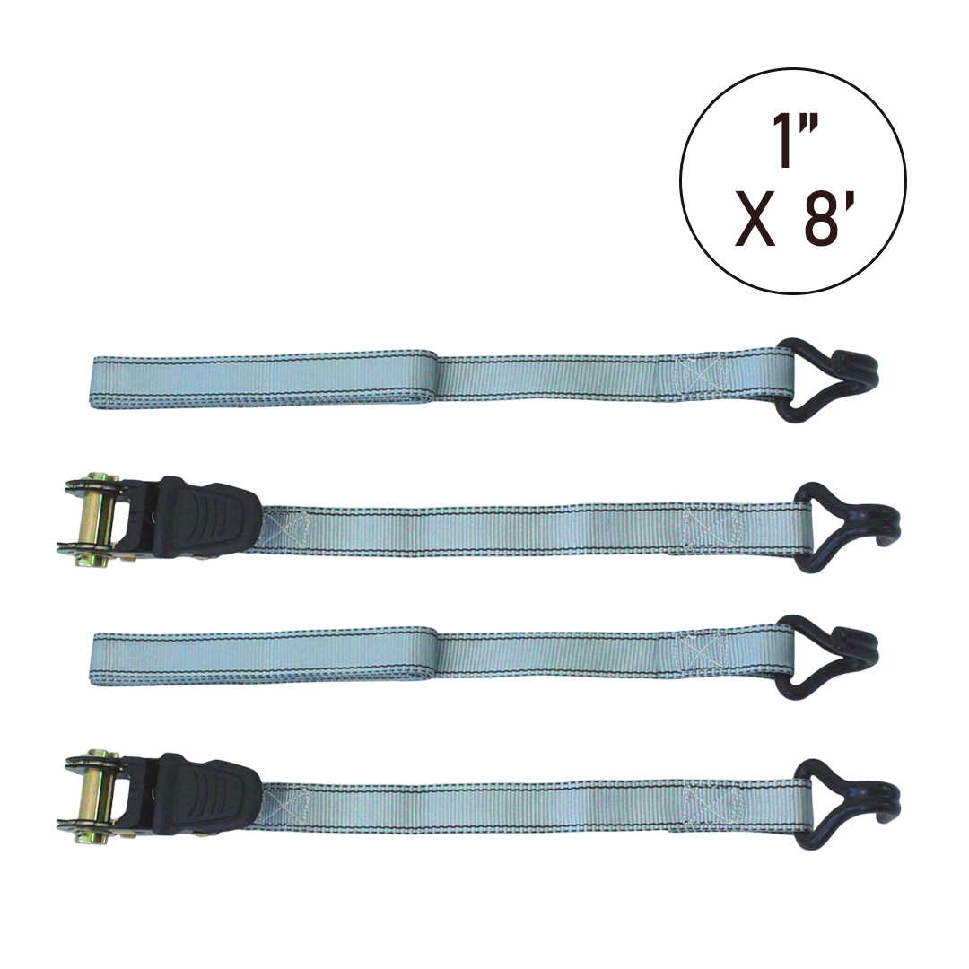 Boxer 1" x 8' Ratchet Tie Down Set with Coated J Hooks - 1500 lbs Breaking Strength