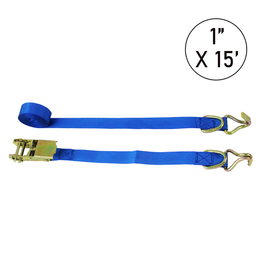 Boxer ProSecure 1" x 15' Ratchet Tie Down Strap with J Hooks and Additional D Ring- 1500 lbs Breaking Strength