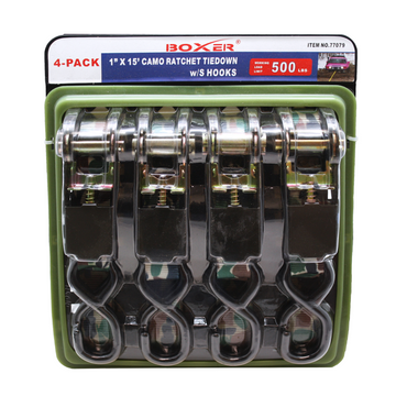 Boxer Stealth Grip Pro  1" x 15' Camouflage Ratchet Tie Down Set - 1500 lbs Breaking Strength - 0