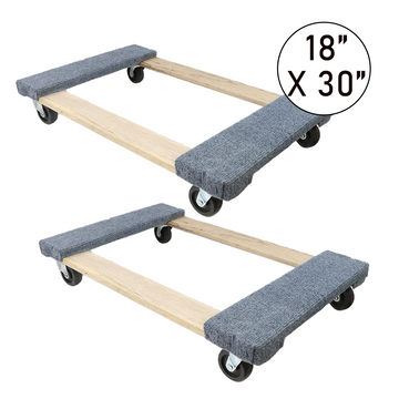 Boxer 18” x 30” Solid Wood Furniture Moving Dolly with 3" Caster Wheels and Gray Carpeted Surface Protection