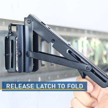 Foldable E-Track Shelf Bracket Kit (Set of 2) – Heavy-Duty, 110 lb Capacity, Space-Saving Storage Solution for Trailers, Garages & Workbenches