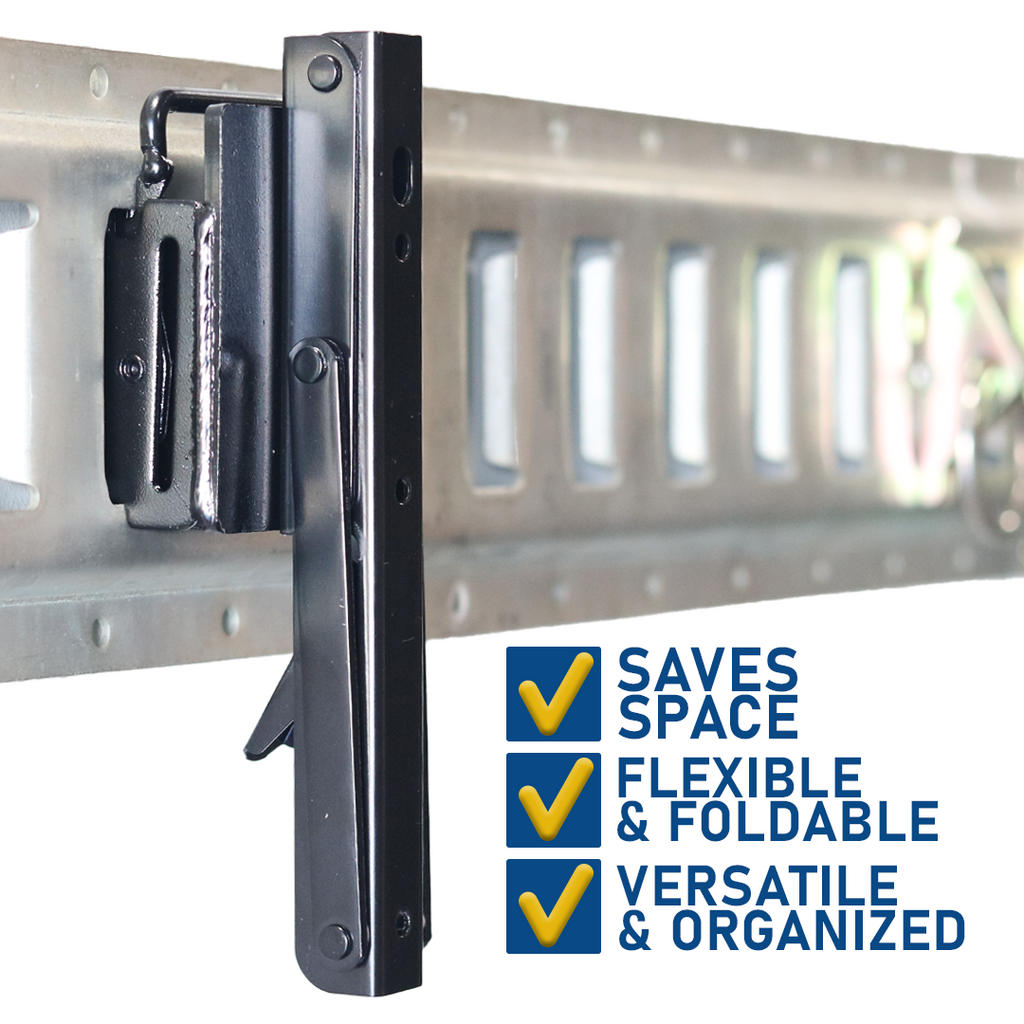 Foldable E-Track Shelf Bracket Kit (Set of 2) – Heavy-Duty, 110 lb Capacity, Space-Saving Storage Solution for Trailers, Garages & Workbenches