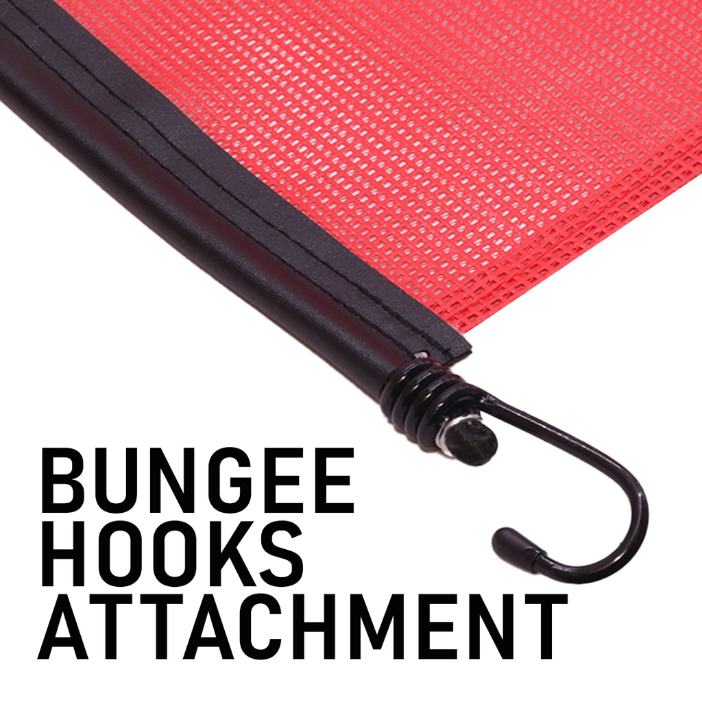 2-Pack Heavy-Duty 18" x 18" Red Mesh Safety Flags with Integrated Rubber Bungee Cord Hooks