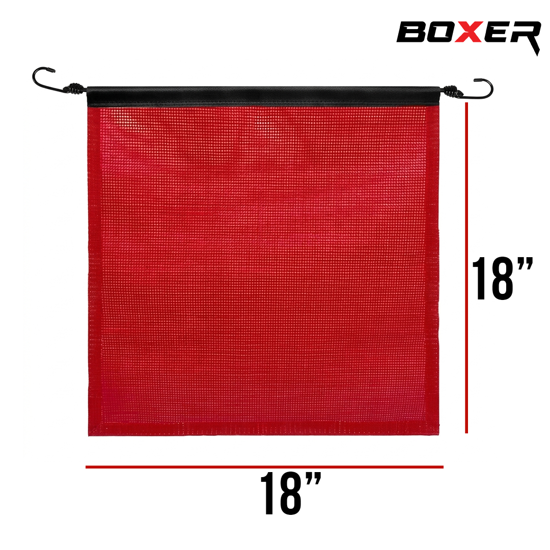 Ultimate Oversize Load Safety Kit: 18" x 84" Mesh Banner & 4-Pack Red Warning Flags with Bungee Hooks
