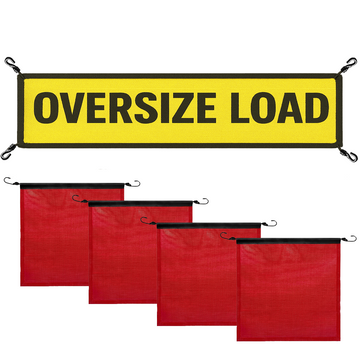 Ultimate Oversize Load Safety Kit: 18" x 84" Mesh Banner & 4-Pack Red Warning Flags with Bungee Hooks