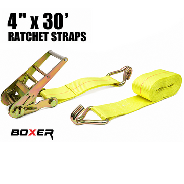 Boxer 4" x 30' Heavy-Duty Ratchet Tie Down with J Hooks - 16,200 lbs Breaking Strength - 0