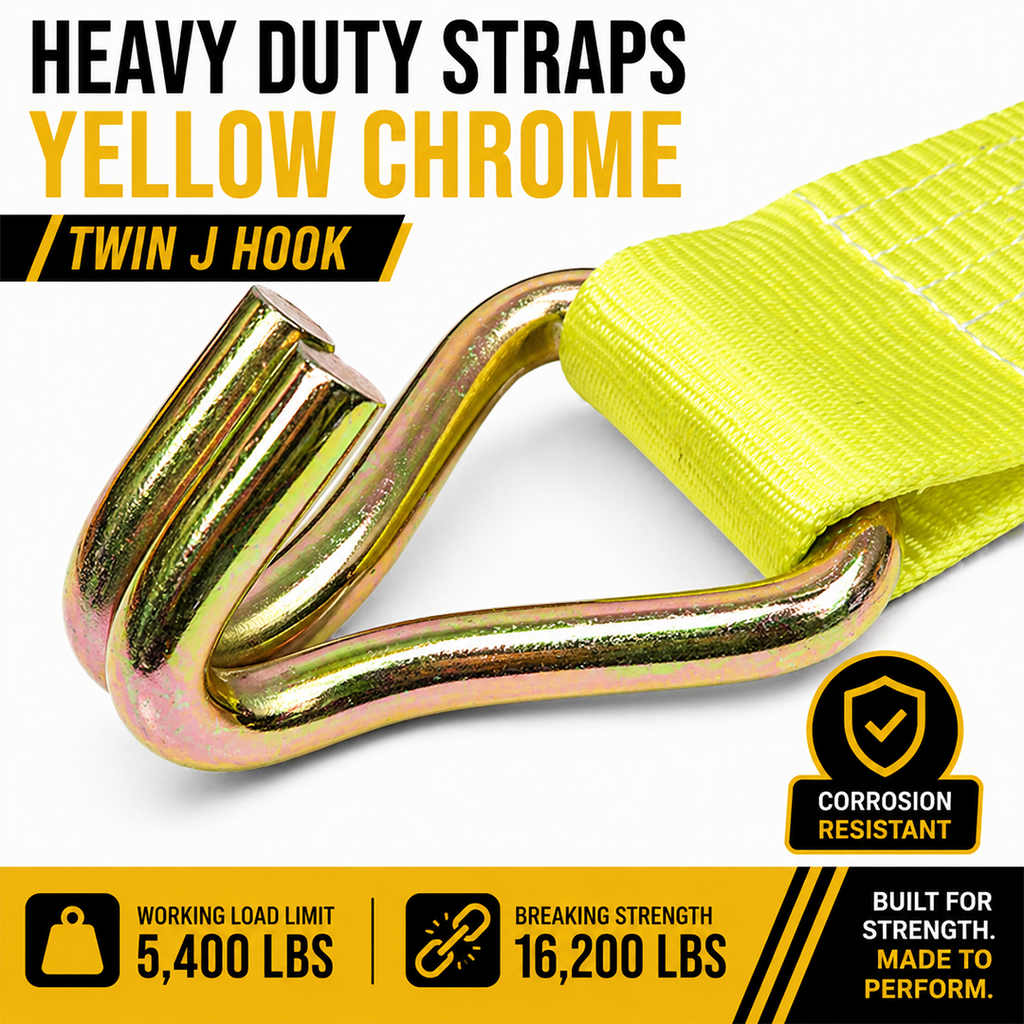 Boxer 4" x 30' Heavy-Duty Ratchet Tie Down with J Hooks - 16,200 lbs Breaking Strength