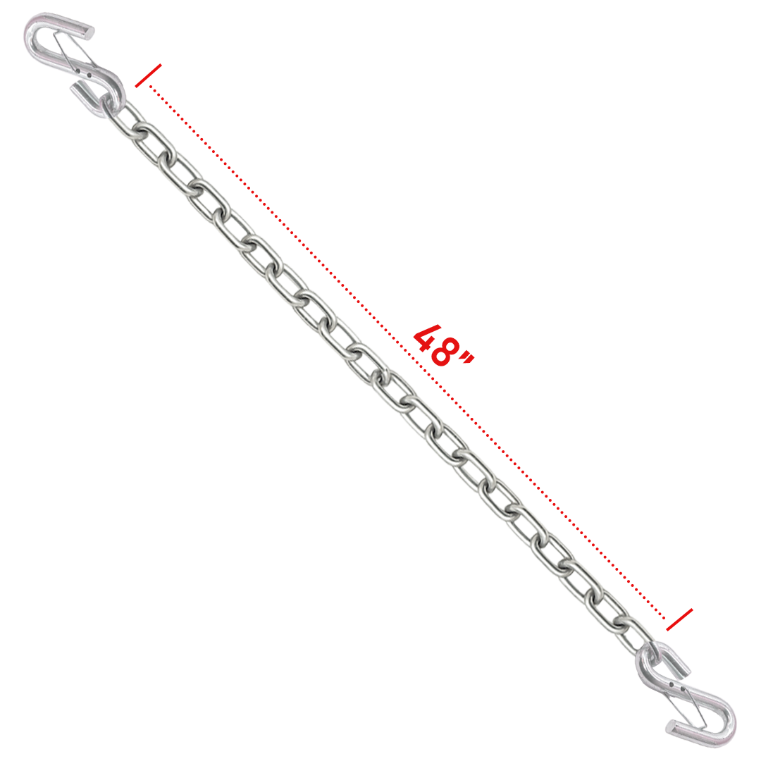 3/16" x 48" Zinc-Plated Grade 30 Trailer Safety Chain with Dual Safety Latch Hooks