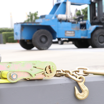 Boxer 2" Heavy-Duty Ratchet Strap - G70 Forged Chain Hooks - 5/16" Chain - USA Assembled - 10,000 lb BS - Wide Ratchet Handle - 0