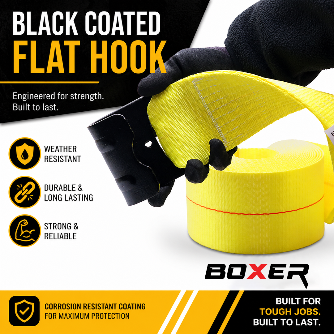 Boxer 4" x 30' Heavy-Duty Ratchet Tie Down with Flat Hooks - 16,200 lbs Breaking Strength