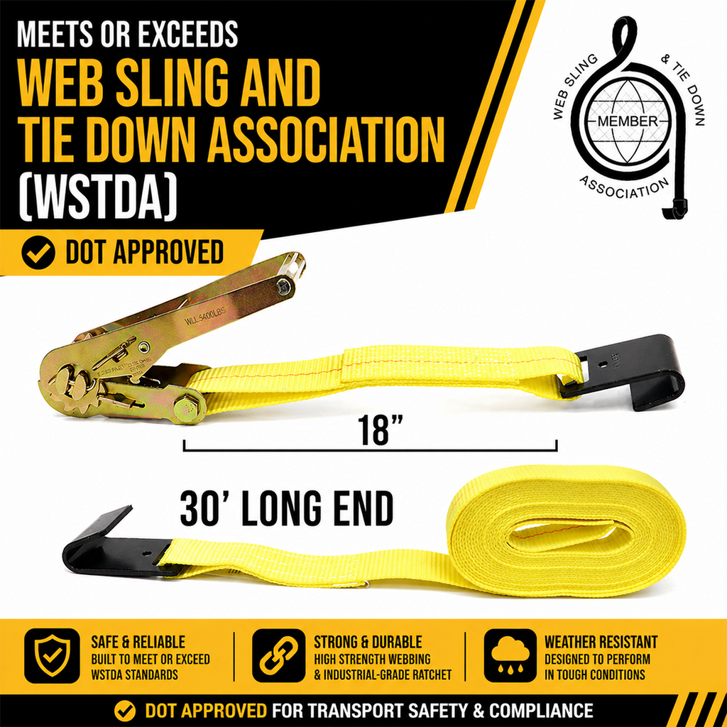 Boxer 4" x 30' Heavy-Duty Ratchet Tie Down with Flat Hooks - 16,200 lbs Breaking Strength