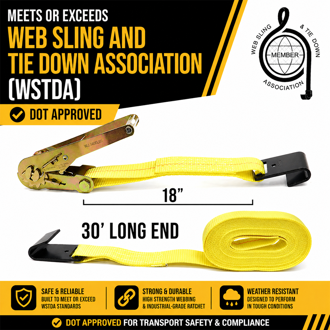 Boxer 4" x 30' Heavy-Duty Ratchet Tie Down with Flat Hooks - 16,200 lbs Breaking Strength