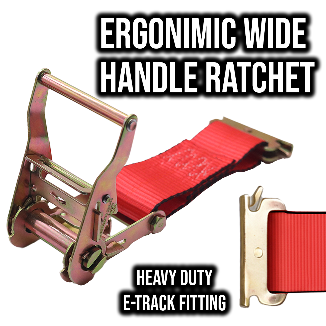 E-Track Wheel Chock Tie-Down Strap – 2" x 8' Heavy Duty Ratchet Strap, 4,400lb Break Strength, Secure Tire Bonnet for ATV, UTV, Lawn Mowers & Equipment Transport