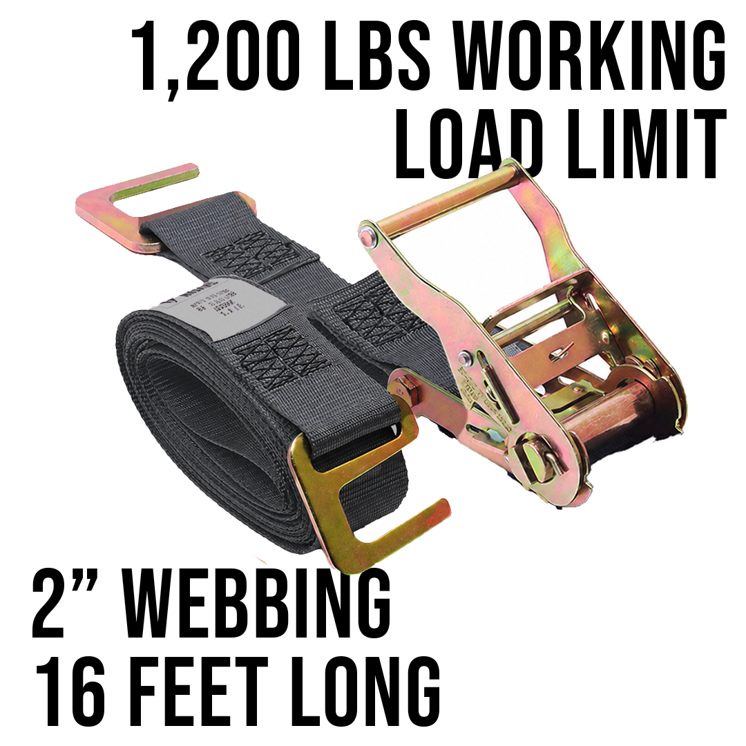 2" x 16' Ratchet Buckle Logistic Tie-Down for Wood Slat Box Trucks – 1,200lb WLL